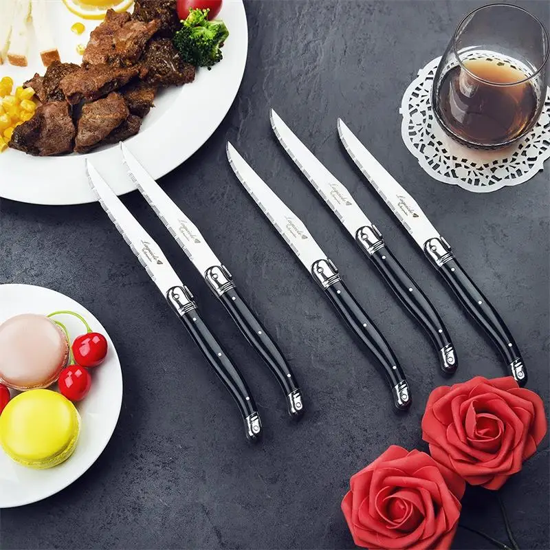 Laguiole Stainless Steel Steak Knives Dinner Knife Black Cutlery Table Knife Dinnerware sets Restaurant Home Bar Flatwatware 9''