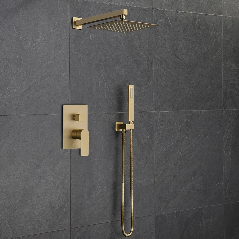 Bathroom Shower Set Brushed Gold Rain Shower Faucet Wall or Ceiling Wall Mounted Shower Mixer 8-12