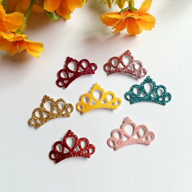 100pcs/lot Colored Glitter Crown patches for craft 20mm-30mm padded floral felt for DIY supplies Craft Decoration