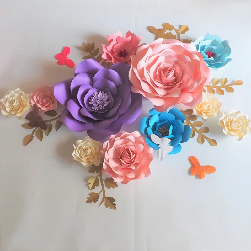 Mix DIY Half Made Giant Paper Flowers 11PCS+Leaves 6PCS+Butterflies 5PCS Wedding & Event Backdrop Baby Nursery Video Tutorials