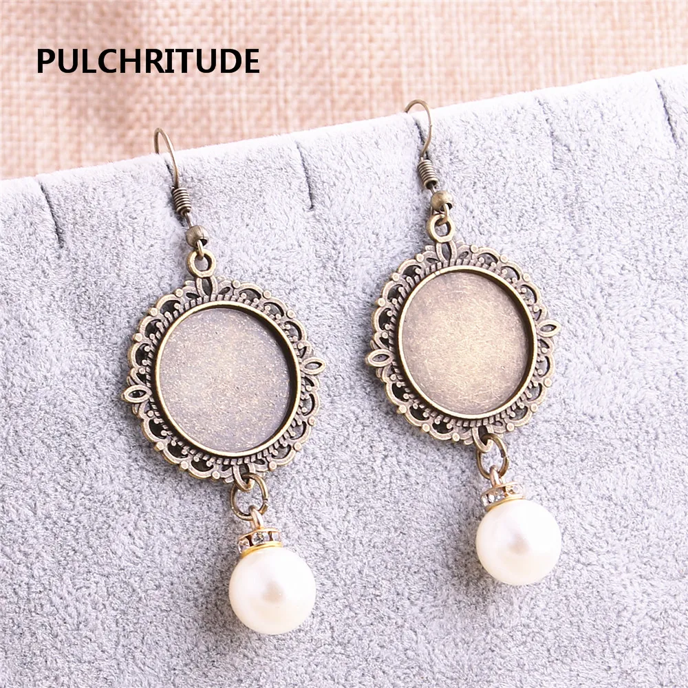 PULCHRITUDE metalu modne kolczyki wisiorek 8 sztuk/partia Cabochon baza Fit okrągły o średnicy 20mm ręcznie wykonane Diy tworzenia biżuterii C1227