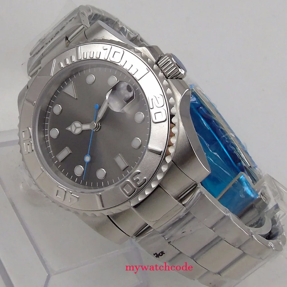 BLIGER SUB Sunburst gris NH35AA PT5000 reloj automático para hombre bisel giratorio de mano azul banda de pulido medio reloj profesional