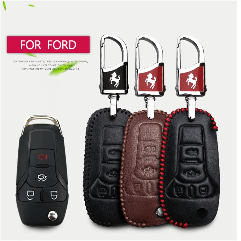 2017 New Real Leather Car Smart Key Cover Case For Ford Focus 2 3 Kuga Fiesta Mondeo MK3 MK4 MK2 Eco sport Key Chain Accessories