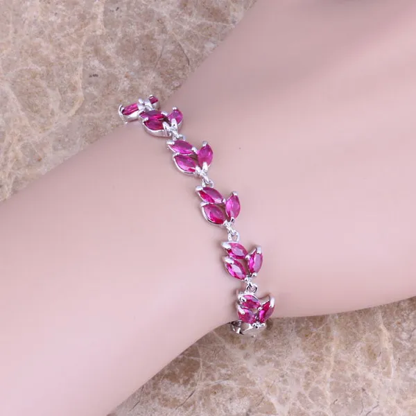 Ravishing Red Cubic Zirconia Silver Plated Link Chain Bracelet 6.5 - 7.5 inch S0312