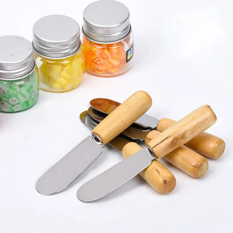 300pcs Stainless Steel Cutlery Butter Spatula Wood Butter Knife Cheese Dessert Jam Spreader Breakfast Tool ZA5391