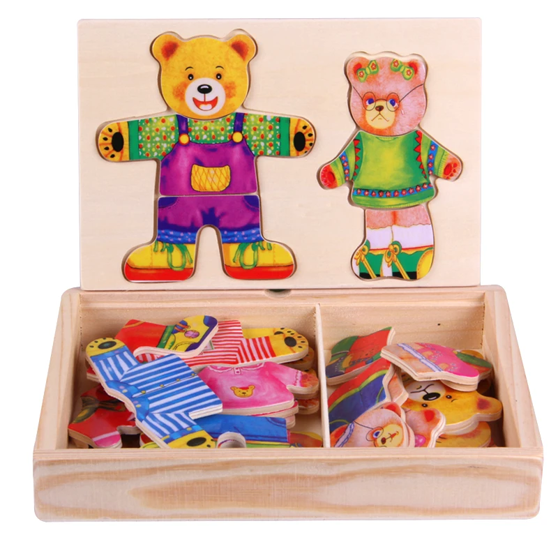 Montessori interests intellectual toys Children education toys 2 Bear garment to train Children's ability Kid Toys Puzzle