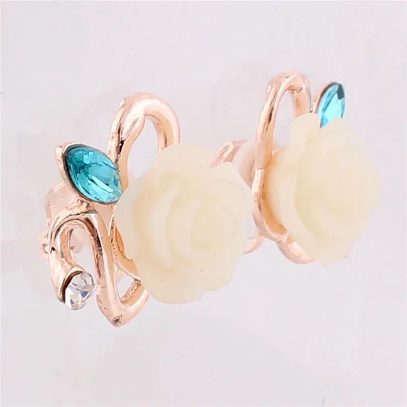 Grace Jun High Quality Fashion Rose Flower Shape Clip on Earrings Without Piercing for Women Party Luxury Jewelry Ear Clip New