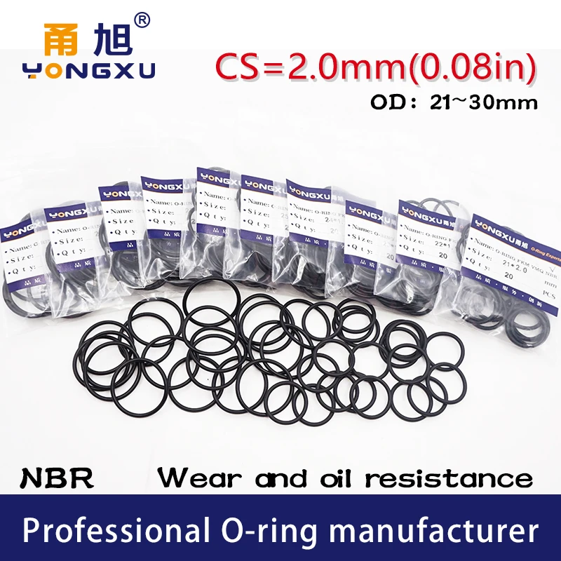 20PCS/lot Black NBR Sealing O-Ring CS2mm Thickness OD21/22/23/24/25/26/27/28/29/30*2mm ORing Seal Rubber Gasket Oil Rings Washer