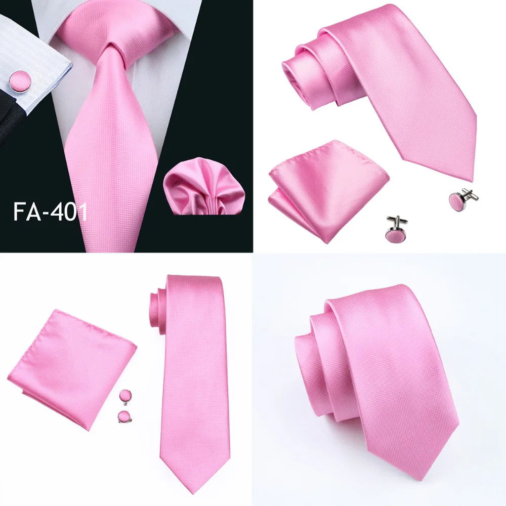 Barry.Wang-Gravata Rosa Masculina com Abotoaduras Hanky, Gravata com Decote de Seda para Festa de Casamento, Presente Empresarial, Novo