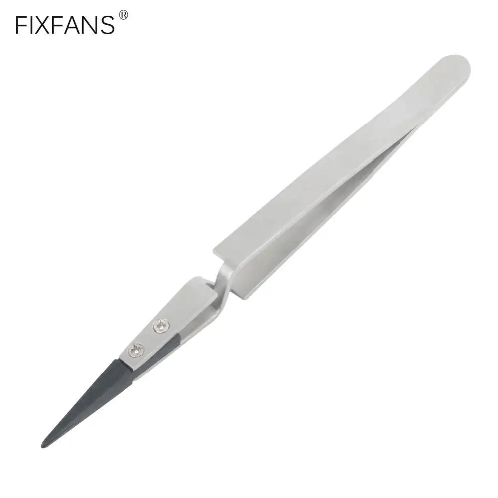 FIXFANS 140mm Precision Cross Lock Reverse Tweezers Straight Anti-Static Plastic Tips for Electronics Mobile Phone Repair Tool