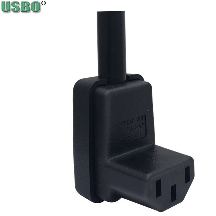 Black 10A CE Copper IEC320 C13 Computer UPS PDU Power Outlet Connector Elbow 90 Triprong Adaptor Plug 3p Receptacle Wired Socket