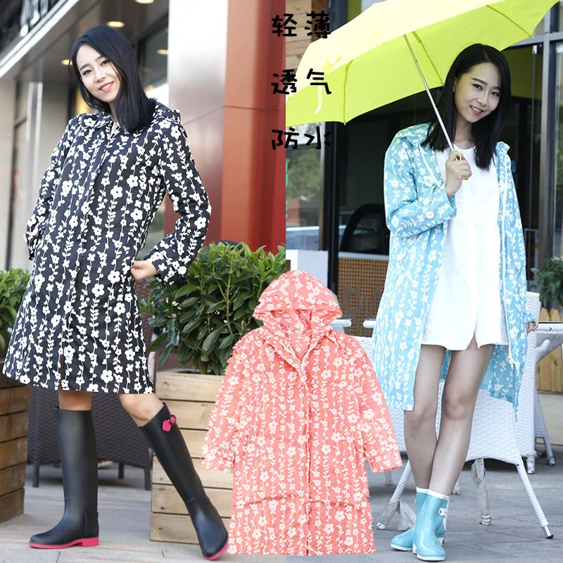 Fashion Women Lightweight Rain Coat Flower Printing Poncho Ladies Waterproof Long Raincoat Adults Outdoor Rainwear