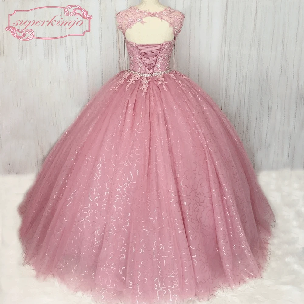 SuperKimJo Detachable Skirt Prom Ball Gown Lace Applique Sparkly Dusty Pink Prom Dress Vestido De Festa De Longo