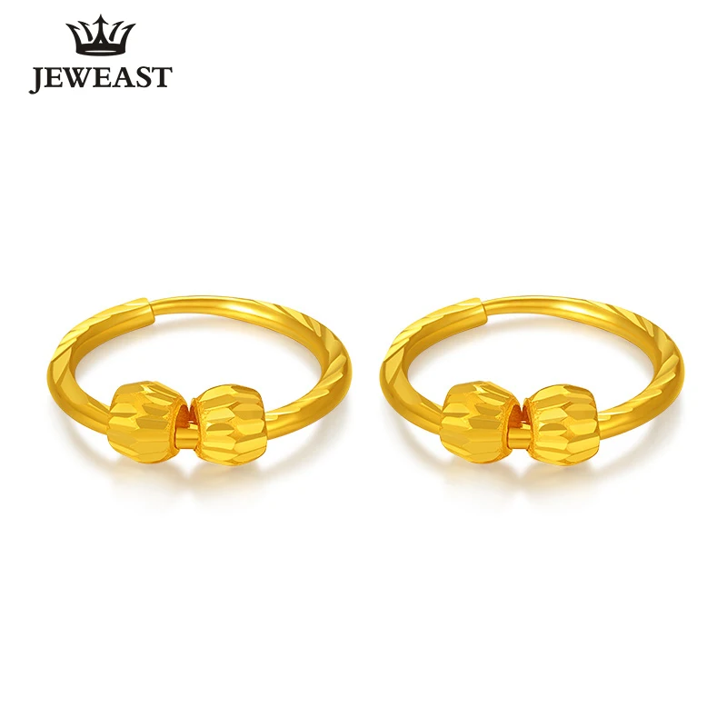 

JLZB 24K Pure Gold Earring Real AU 999 Solid Gold Earrings Simple Beads Upscale Trendy Classic Fine Jewelry Hot Sell New 2023