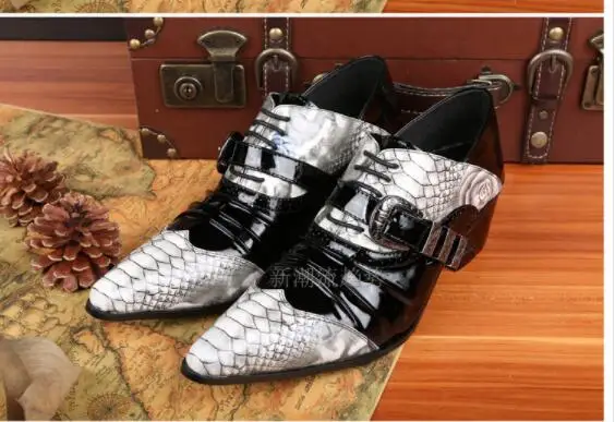 

New arrival crocodile skin shoes mens patent leather black white shoes high heels lace up oxfords formal shoes men plus size13