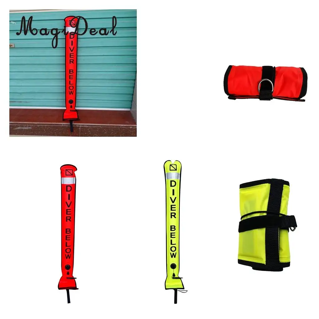 MagiDeal 4ft Reflective Inflatable Safety Sausage (SMB Surface Marker Buoy) Diver Below Signal Tube for Underwater Scuba Diving