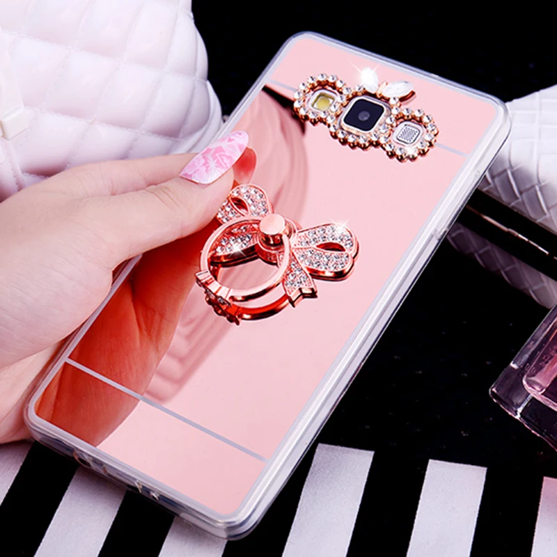Luxury Mirror TPU Slim Case For Samsung Galaxy J2Prime J3 J4 J5 J6 J6+ J7 2016 A5 2017 S8 S9 S10 Plus Ring Holder Stand Cover