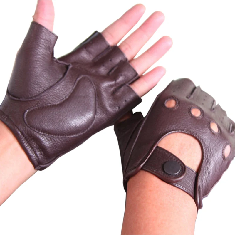 High Quality Man's Half Finger Gloves Latest Spring Summer Anti-Slip Breathable Leather Driving Fitness Gloves Male M044W1