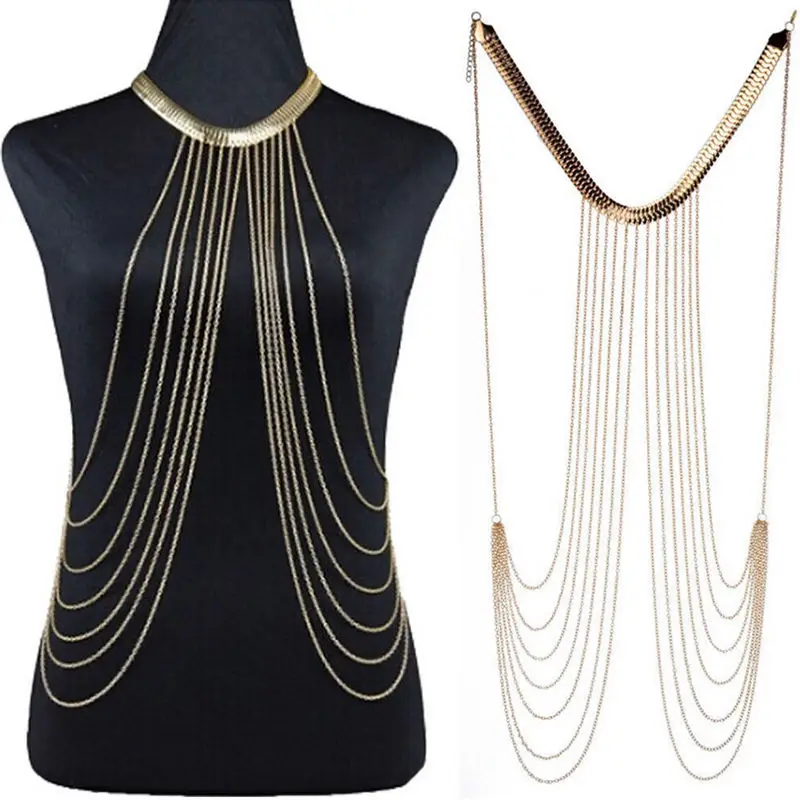 Sexy Chain Necklace Women Necklaces&Pendants Tassel Alloy Punk Long Necklace  New Designer Female Fashion Jewelry