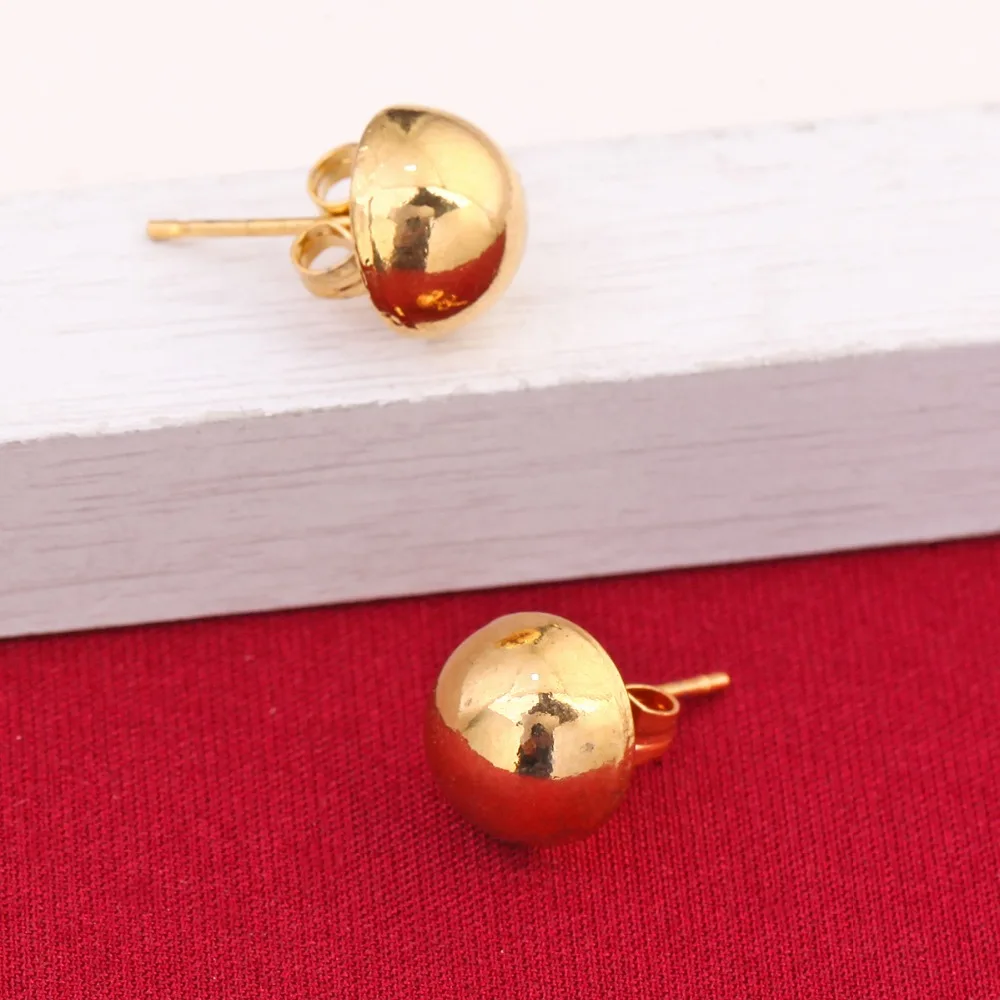 Half Ball Earrings Amazing Smooth Yellow Two Tome Gold Color Women Half Ball Stud Earrings