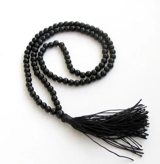 8mm Black Tibetan Buddhist 108 Prayer Beads Mala Necklace
