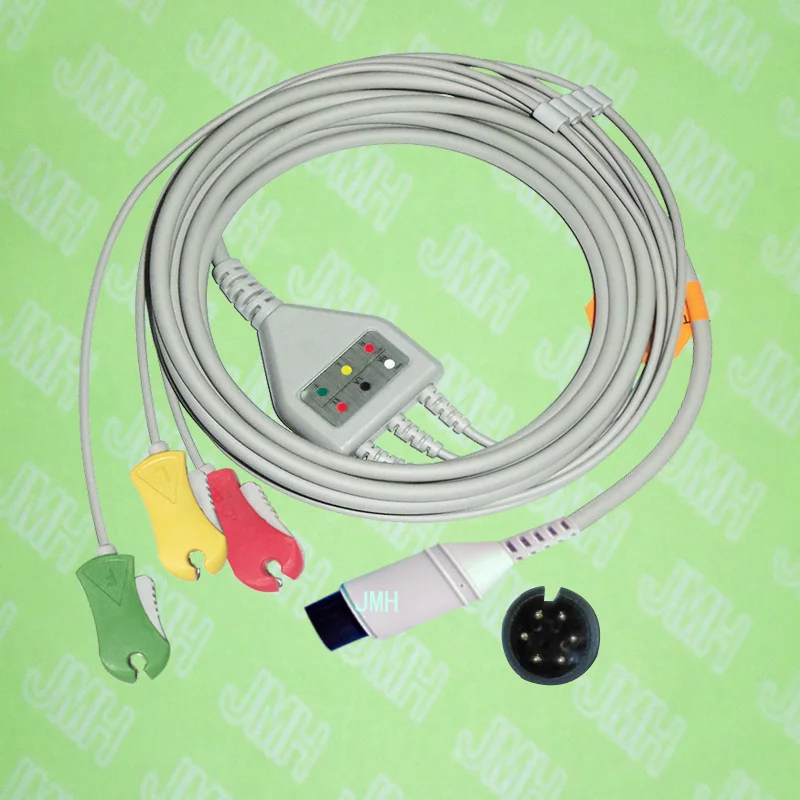 

Compatible with 6pin BCI,CSI,GE,Nellcor,Nihon Kohden and HP ECG Machine the one-piece 3 lead cable and clip leadwire,IEC or AHA.