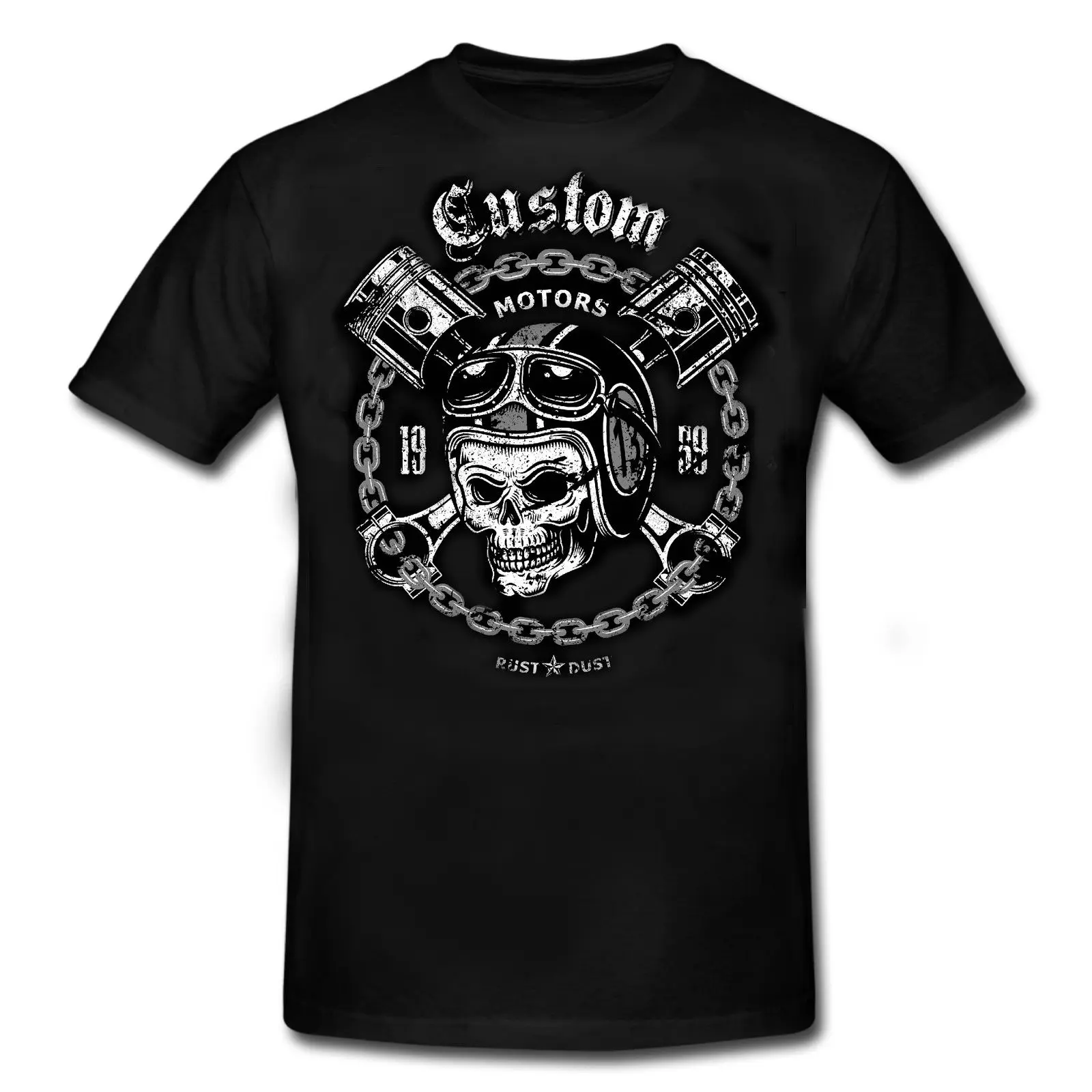 New Mens T Shirts CUSTOM MOTORS SKULL CAFE RACER PISTON Special Ed.BIKER Vintage Look T-SHIRT MOTORCYCLE Print Round Neck Man