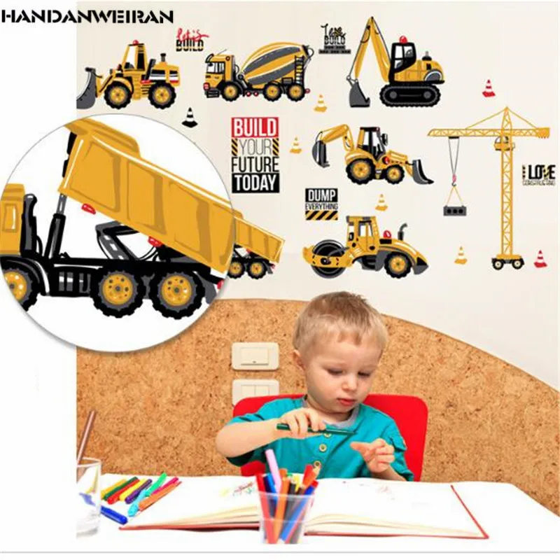 1PC Mixer Truck Transporter Wall Stickers DIY For Baby Boy Room Decals Kids Mural School Vinyl Art Wall Poster 45 * 60CM