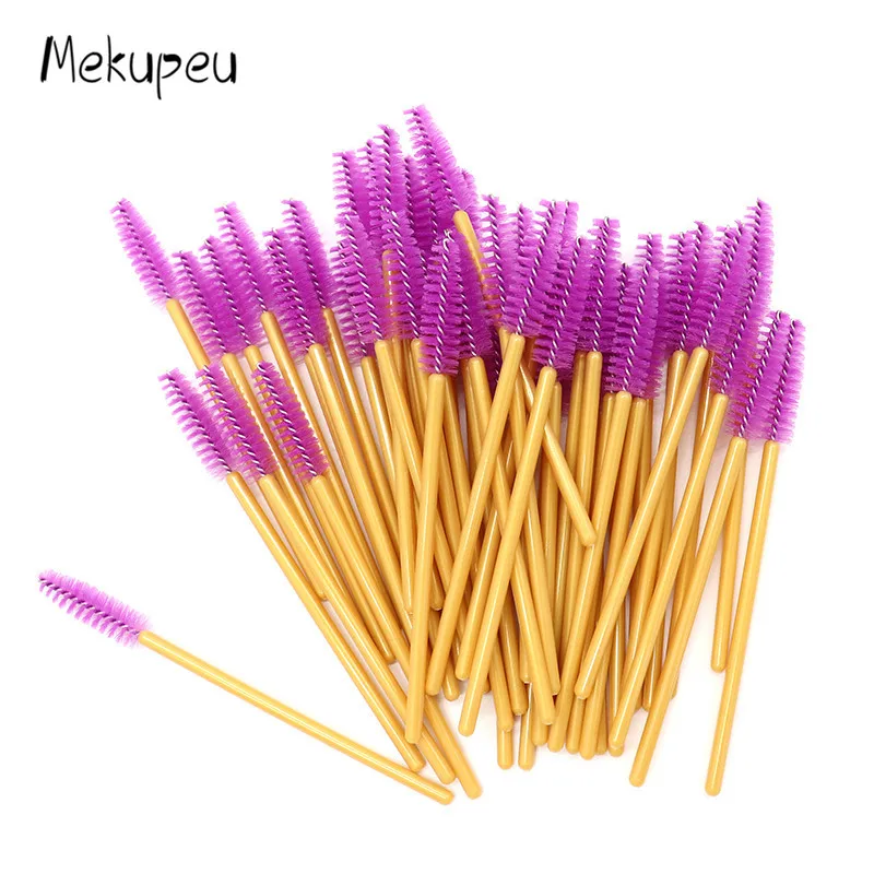 50 Stück/Packung Nylon-Mascara-Bürsten mit goldenem/blauem Griff, Einweg-Wimpernbürsten für Wimpernverlängerung, Make-up-Pinsel – Detail 8