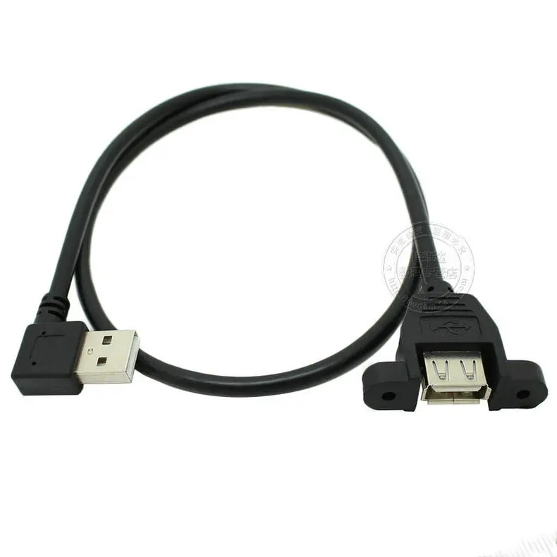 10pcs/lot 90 Degree Right Angle USB 2.0 A Male to Female M/F Screw Lock Panel Mount Extension Cable Shielding 30cm + Screws