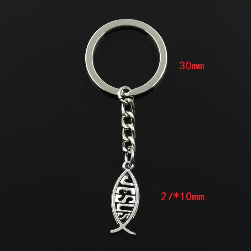 New Fashion Keychain 27x10mm Fish Jesus Pendants DIY Men Jewelry Car Key Chain Ring Holder Souvenir For Gift