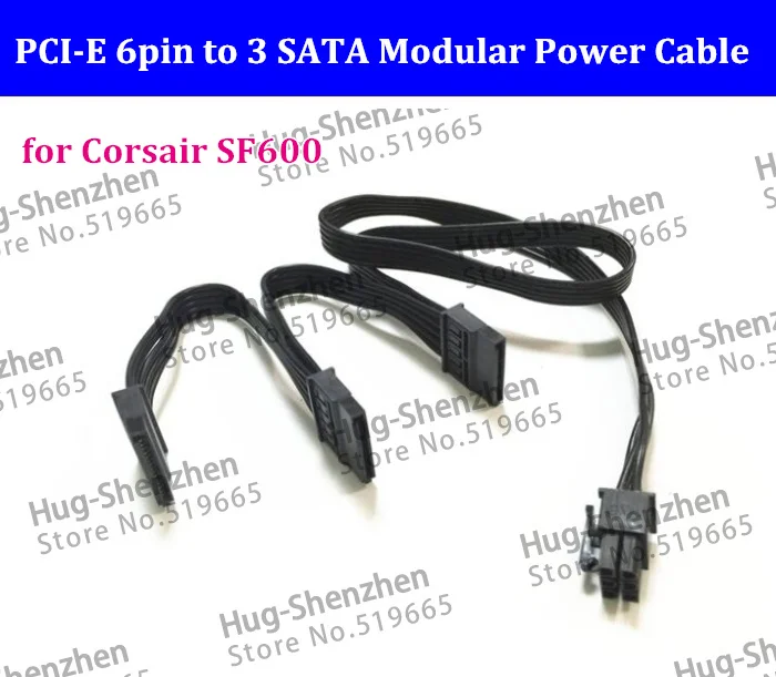 PCIE 6P 6Pin Male to 3 SATA 15pin Modular Power extension Cable 15P port Multiplier For Corsair SF600 Modular