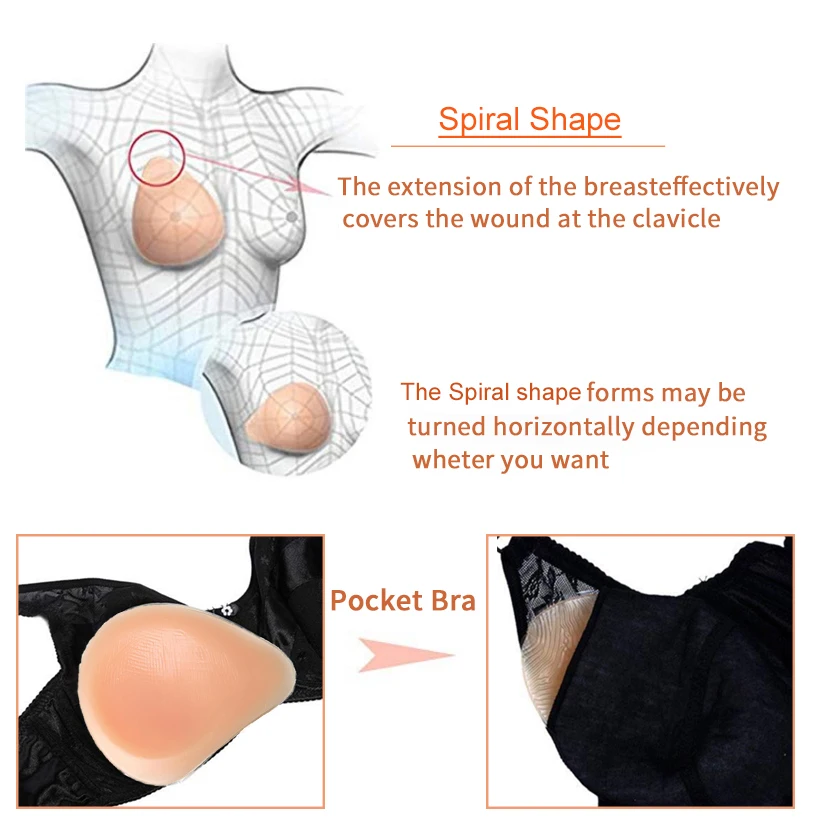 Artificial Silicone Breast Form 600g Realistic Fake Boobs Prosthesis Spiral for Transgender Shemale Mastectomy Women D40