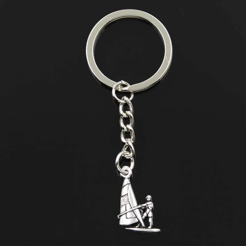 Fashion Windsurfing Windsurfer 22x14mm Pendant 30mm Key Ring Chain Silver Color Men Car Gift Souvenirs Keychain Dropshipping