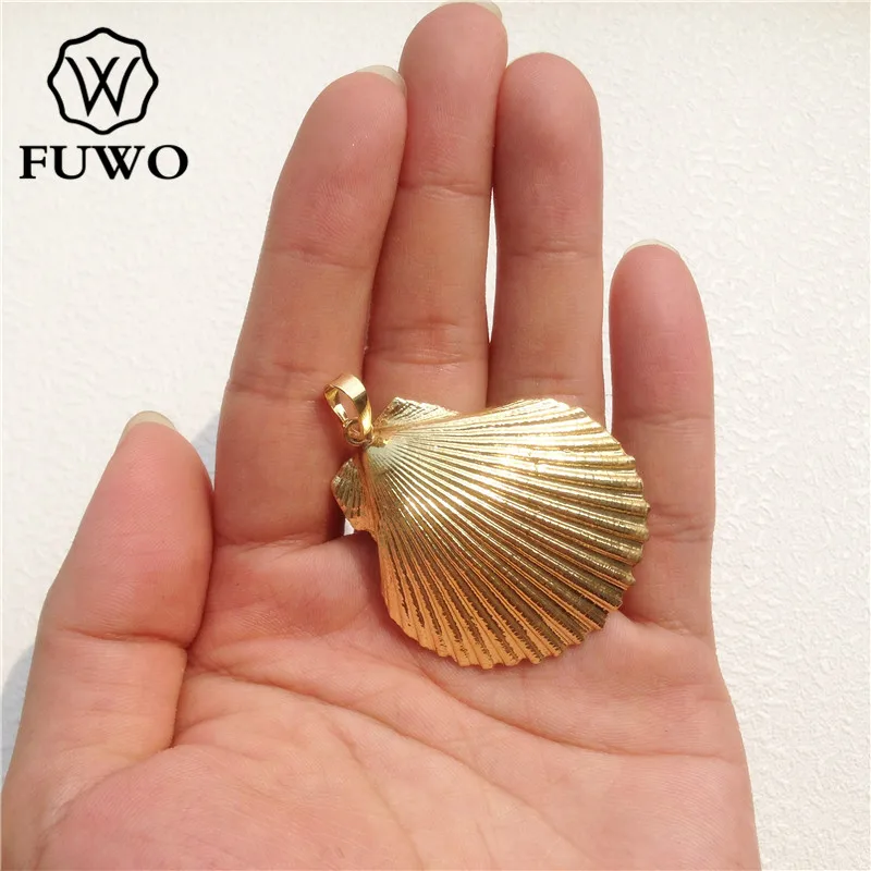 FUWO Wholesale Scallop Shell Pendant,Golden Plated Resistant Tarnish Seashell Minimalist Coastal Jewelry Accessories 5Pcs PD531