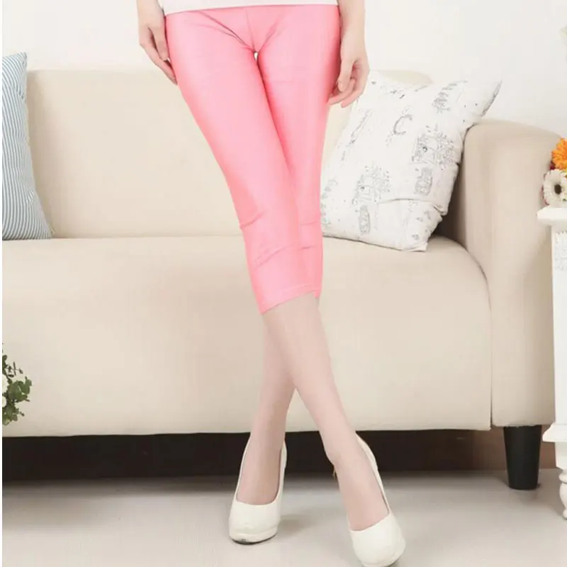 NDUCJSI-Leggings brilhantes esticadas elásticas altas para mulheres, calças curtas casuais, design neon múltiplo, leggings cáqui das meninas, cáqui