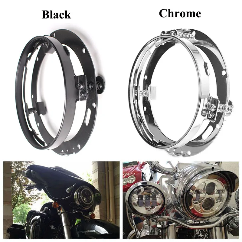 1Pc 7 Inch Black/Chrome LED Headlight Mounting Bracket Ring Holder for Touring Motorbike Heritage Softail