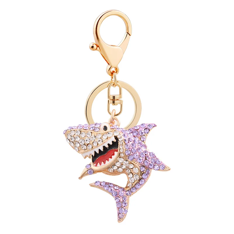 Over 20 Colors Crystal Animal Keychain Unique Design Rhinestone Fish Keyrings Jewelry Women Girls Bag Pendant Charms Accessories