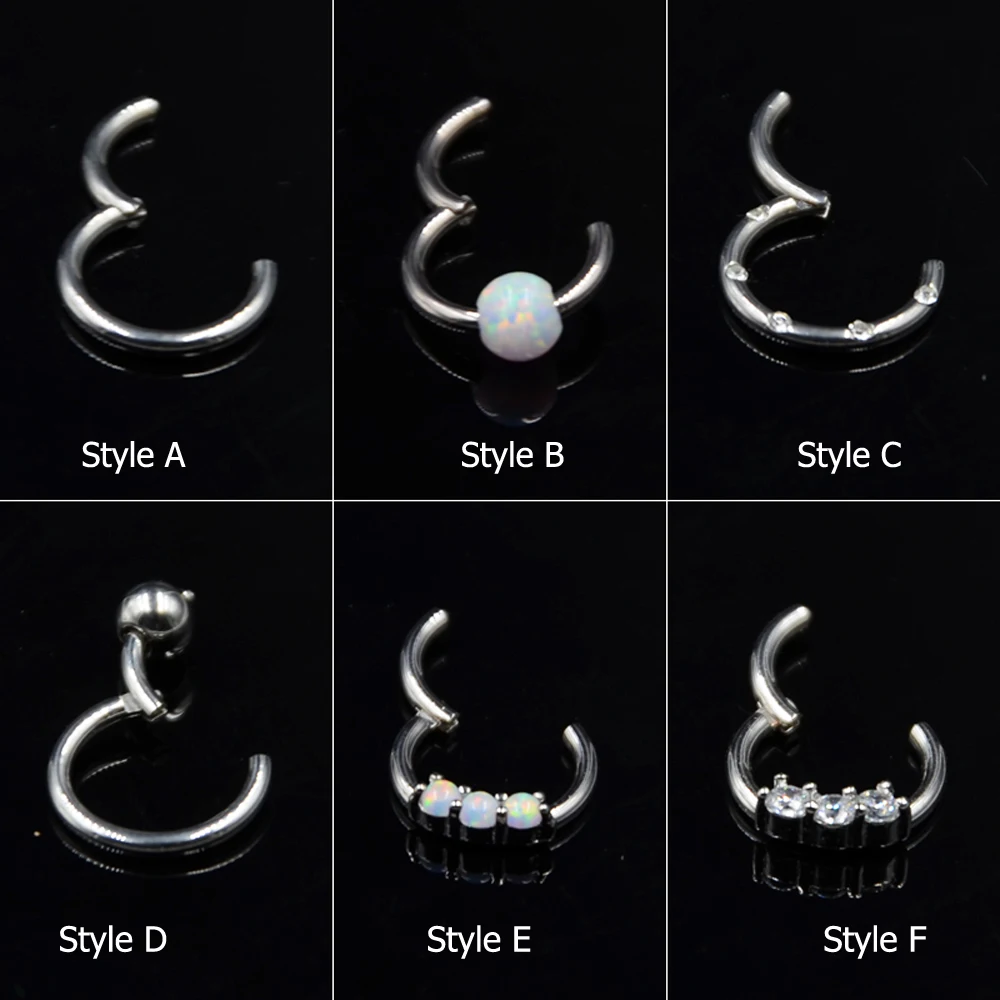 Showlove-1PC Stainless Steel Titanium Hinged Septum Clicker Nose Hoop Rings 16G Lip Nipple Tragus Cartilage Ring Piercing 8mm