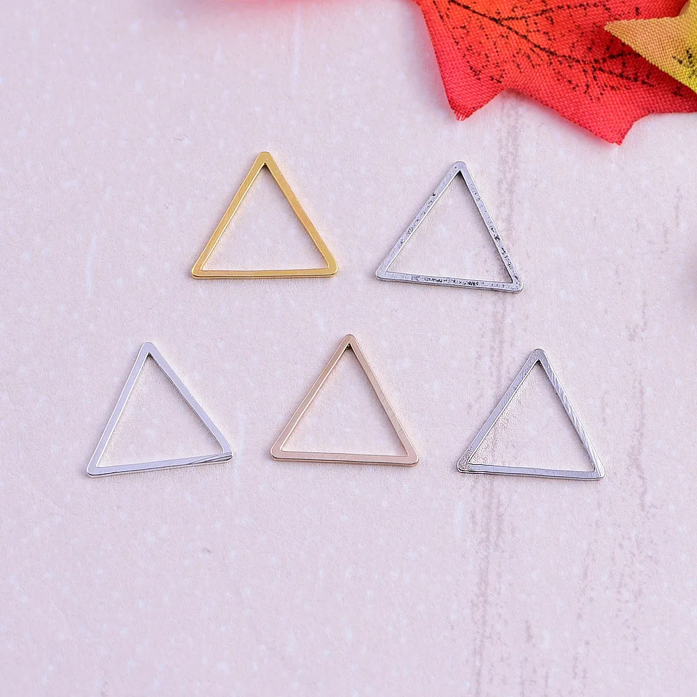 50pcs/lot 15mm Gold silver color Closed triangle hollow Charms Connector Simple handmade craft tag pendants jewelry DIY material