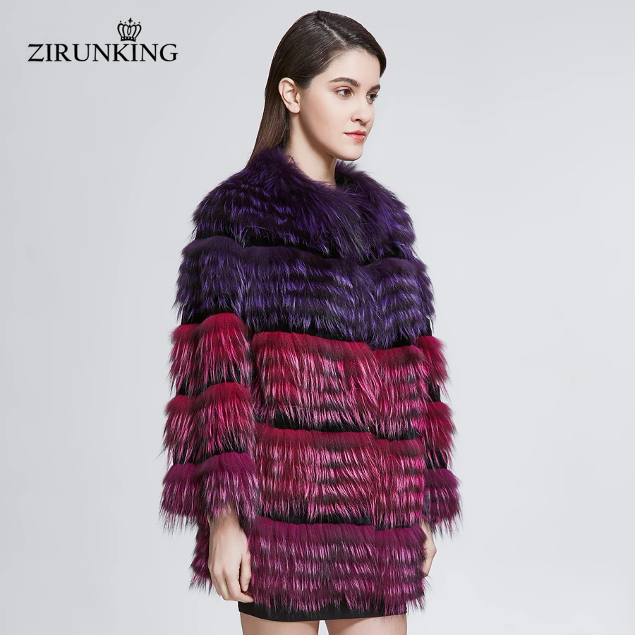 ZIRUNKING Popular Real Fur Jacket Women Natural Fur Coats Lady Fashion Fur Clothes Silver Fox Fur Overcoat ZC1823