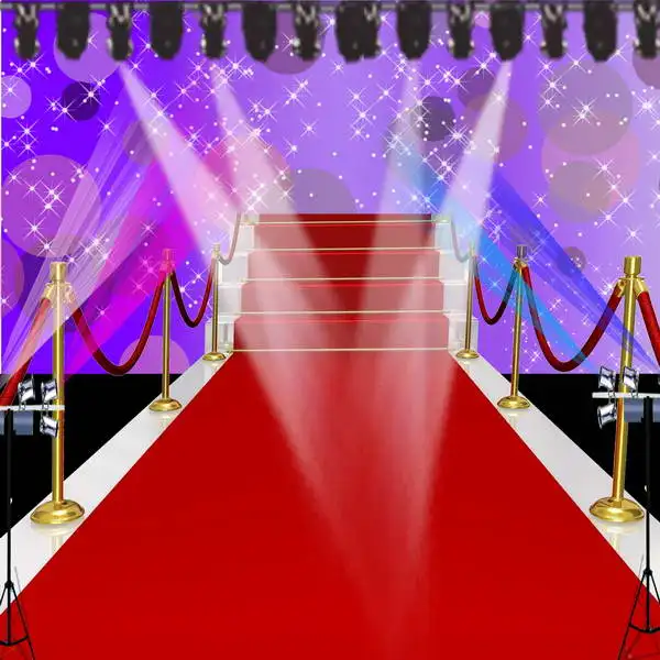 

10x10ft Spotlight Sparkles Red Carpet Stage Ladders Seamless Washable Wrinkle Free Photo Background Backdrop Polyester Fabric