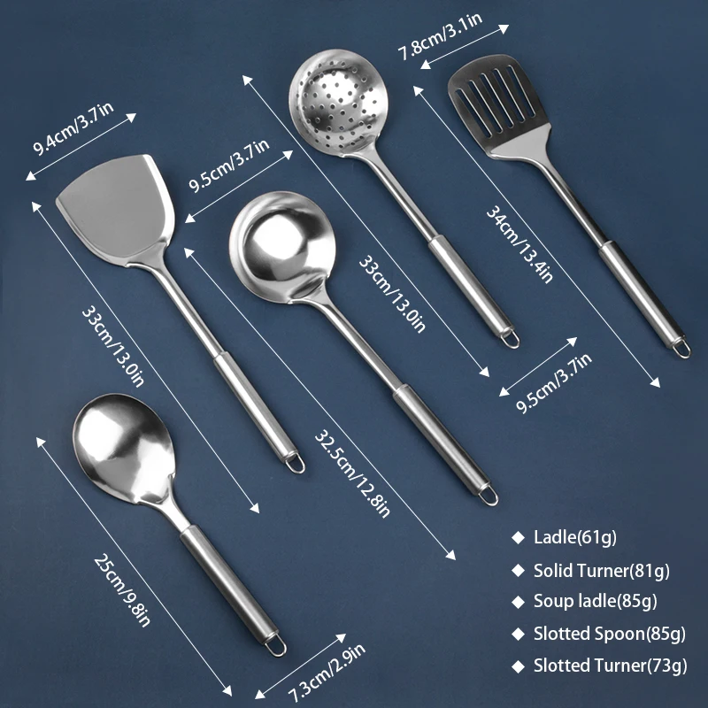 Konco Kitchenware Cooking Utensils Set Stainless Steel Cookware Colander Spoon Spatula Shovel Turner Cooking Tools