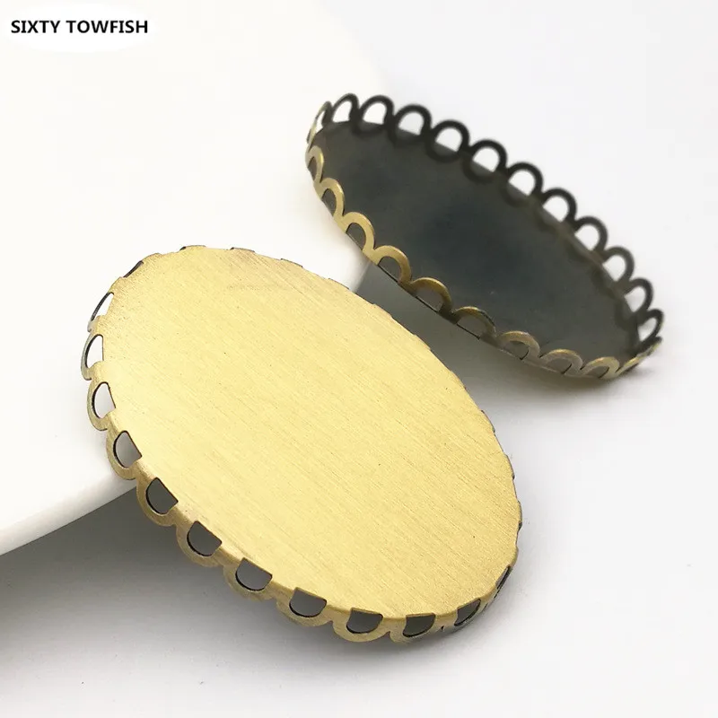 

High-quality 20 Pcs Tray size:18*25mm Brass Oval Lace Blank Tray Cameo Cabochon Base Setting Jewelry Findings