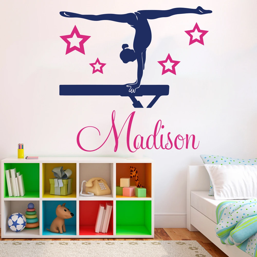 Custom Name Girl Gymnastics Dance Star Wall Sticker Girl Room Baby Nursery Personalized Name Gymnast Ballet Wall Decal Bedroom