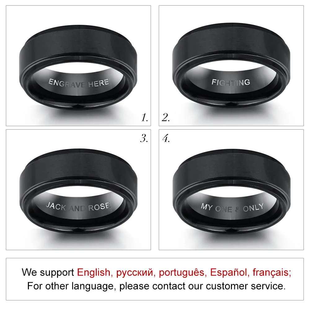 Personalized Engrave Name Rings for Men Black Stainless Steel Ring Fashion Male Jewelry Gift for Husbands (JewelOra RI103856)