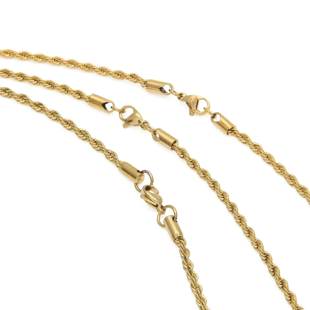 Stainless Steel 3mm Rope Chain Necklace 18inch 22inch Gold Silver Color High Quality Hiphop Fashion Jewelry For Men/Women