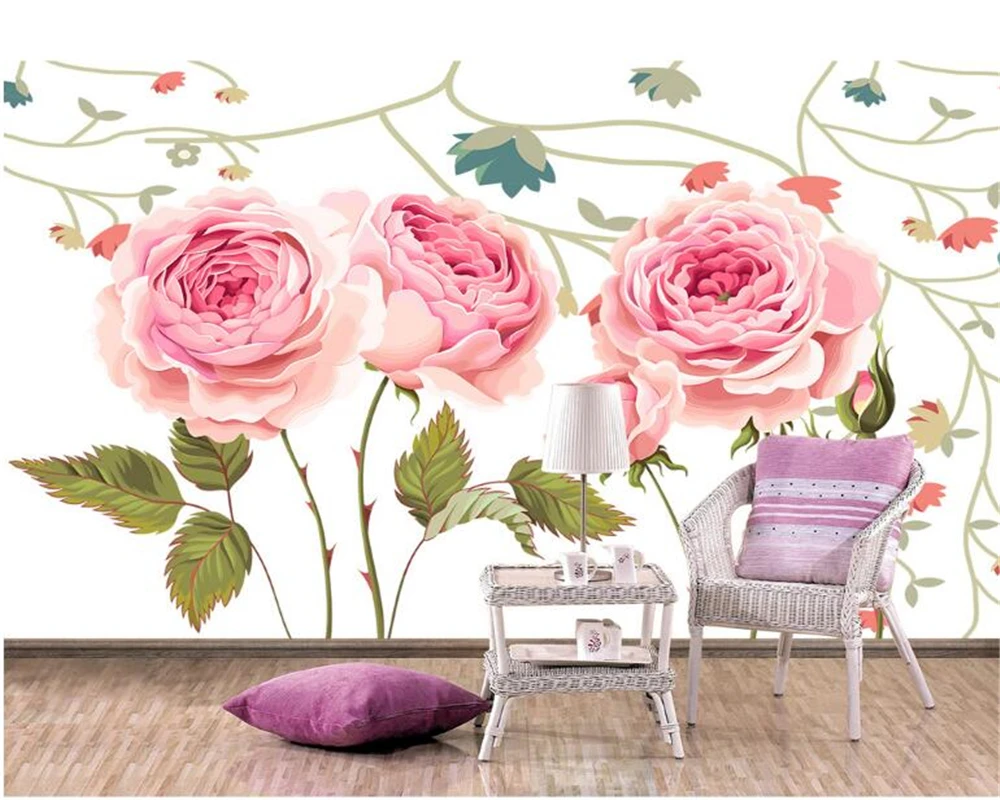 

Modern Home Background Decoration 3d Wallpaper Hand Drawn Vintage Rose TV Background Wall 3d wallpaper papel parede