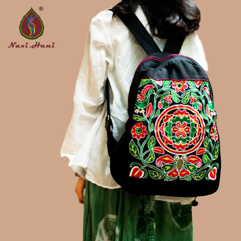 

Ethnic Women's bag Embroidery canvas Shoulder bag women backpack Original Fashion Vintage black casual travel backpack