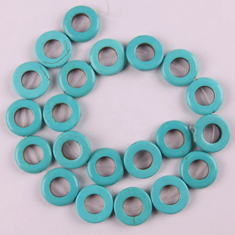 20x20MM Blue Turquoise Ring Loose Beads Strand 16 Inch Jewelry For Woman Gift Making C080